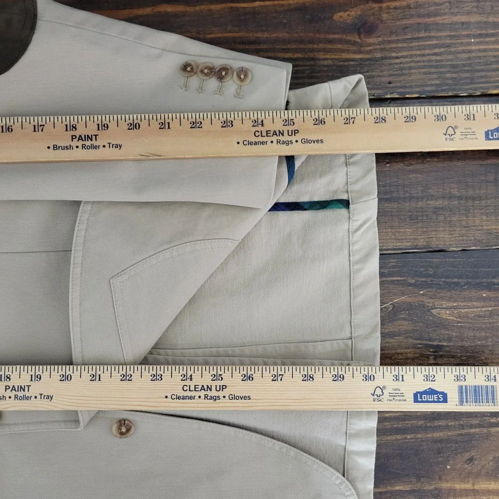 Lands End Mens Sport Coat Blazer Three Button Beige Cotton Surgeon Cuff Size 38R